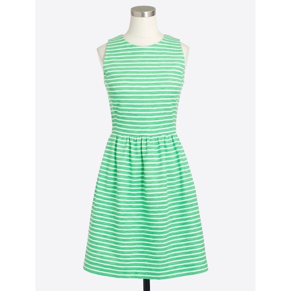 J.Crew Womens Striped Pleated Ponte Dress Caribbean Lime Ivory C4098 Small‎